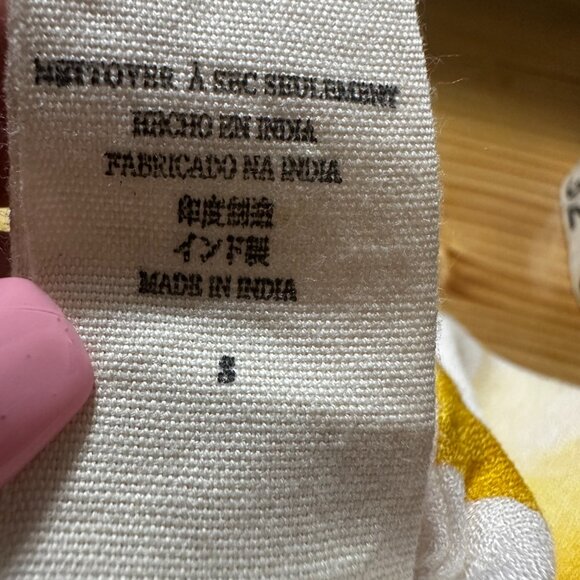 Jens Pirate Booty top shirt sz S‎ yellow check gingham one sleeve shoulder tie - Picture 8 of 9